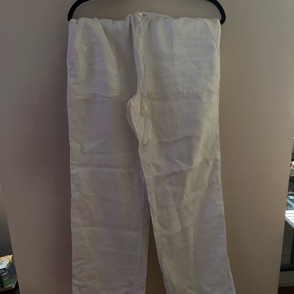 White Linen Drawstring Pants - Picture 3 of 3